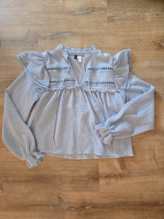 H&M Tops - H&M Light Blue Ruffle Crochet-Trim Peasant Blouse